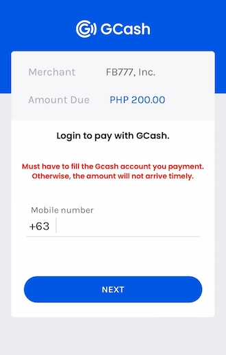 Step 4: The system will redirect you to the GCash login interface. Please enter the phone number registered with GCash.