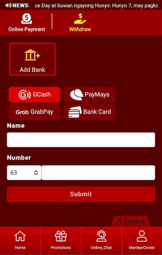 Step 2: fill in the chosen withdrawal account information and click 'Submit' to complete it.